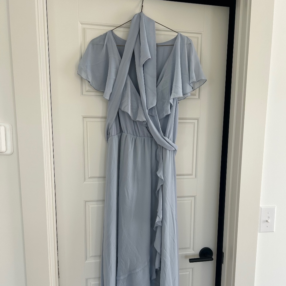 Show Me Your MuMu Jess Ruffle Midi Dress - Steel Blue Chiffon - XL